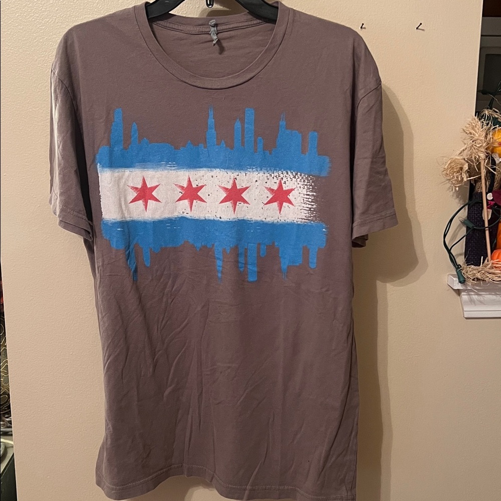 CHICAGO ILLINOIS four stars Official City Flag Skyline Tourist T-Shirt Size L